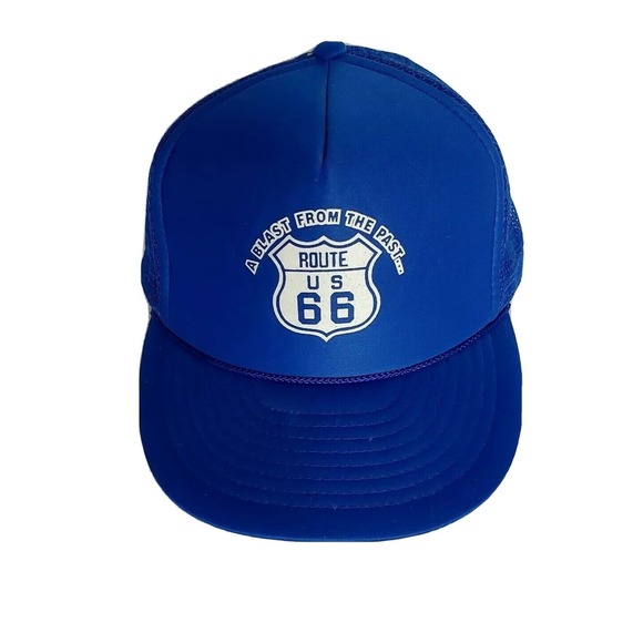 Vintage Route 66 Hat A Blast From The Past Trucker Mesh Snapback Cap Blue USA - Picture 1 of 3